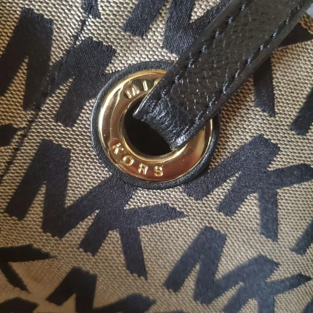 Michael Kors Jet Set Designer Shoulder Bag Travel Tote Purse, Tan & Black